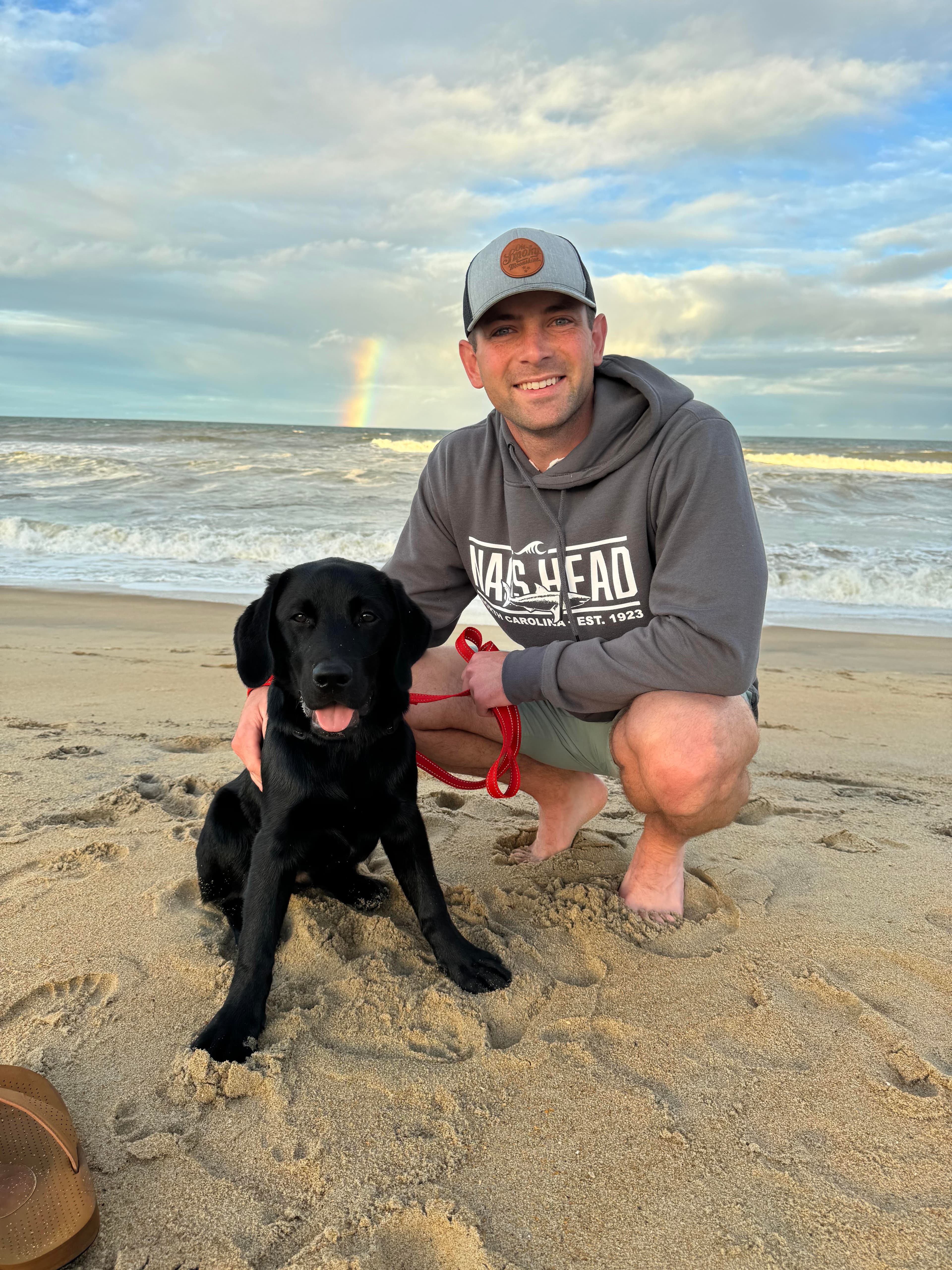 Kevin and Crouton on the beach